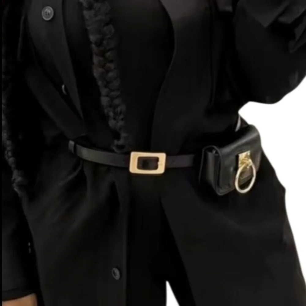 ZARA Vegan Leather Black Bag Belt with Gold Buckle | NWOT